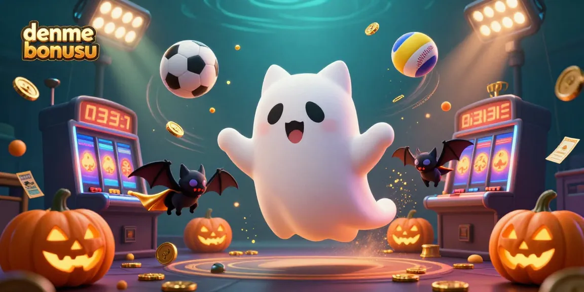 Experience the thrills of deneme bonusu with a lively ghost cat and vampire bat in a haunted casino.