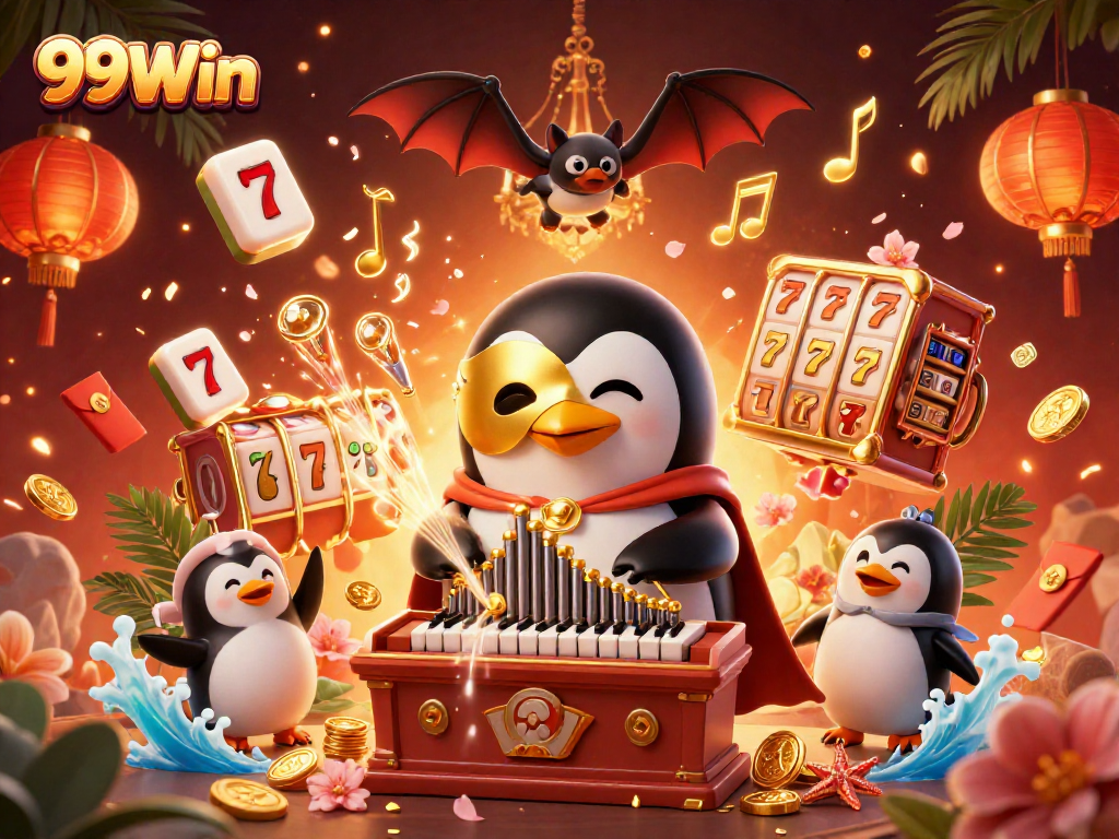 Experience the excitement of 99Win with this vibrant casino scene featuring characters and lavish elements.