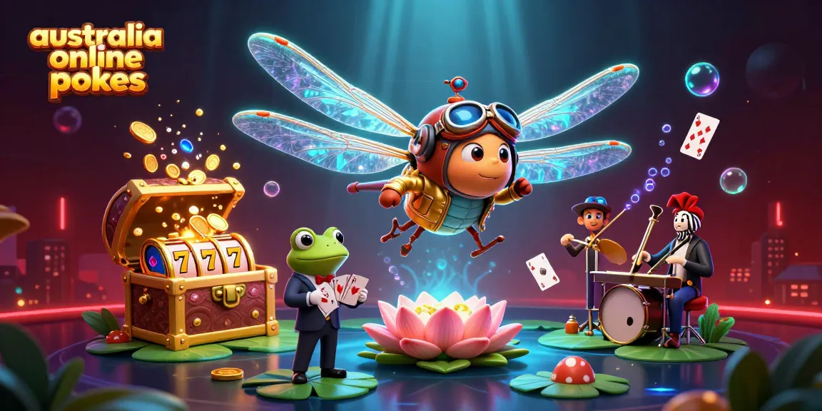 Experience the thrill of australia online pokies with vibrant gaming scenes featuring a dragonfly pilot and casino elements.
