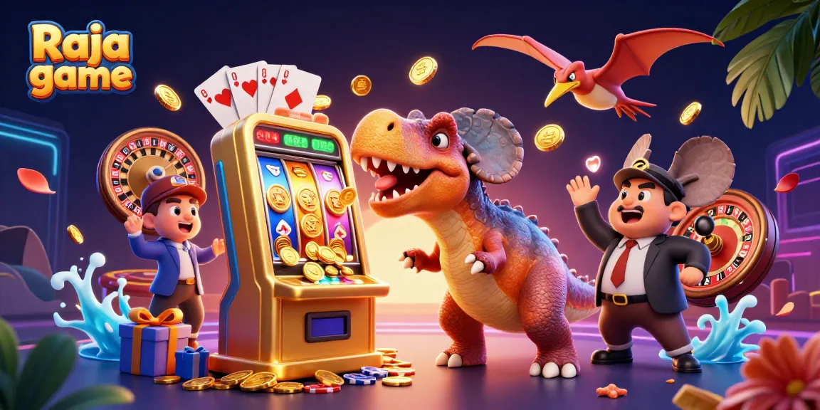 Raja game brings excitement with a pachycephalosaurus and jackpot in a vibrant, dynamic casino scene.