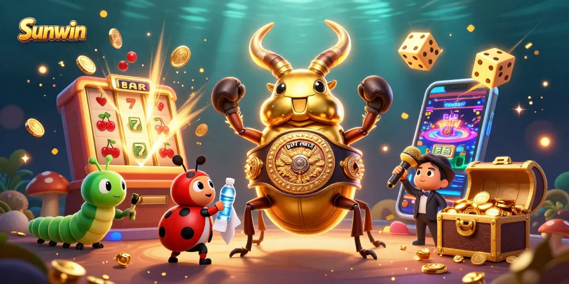 Engage in thrilling gambling action with Sunwin's vibrant 3D illustration featuring dynamic casino elements.