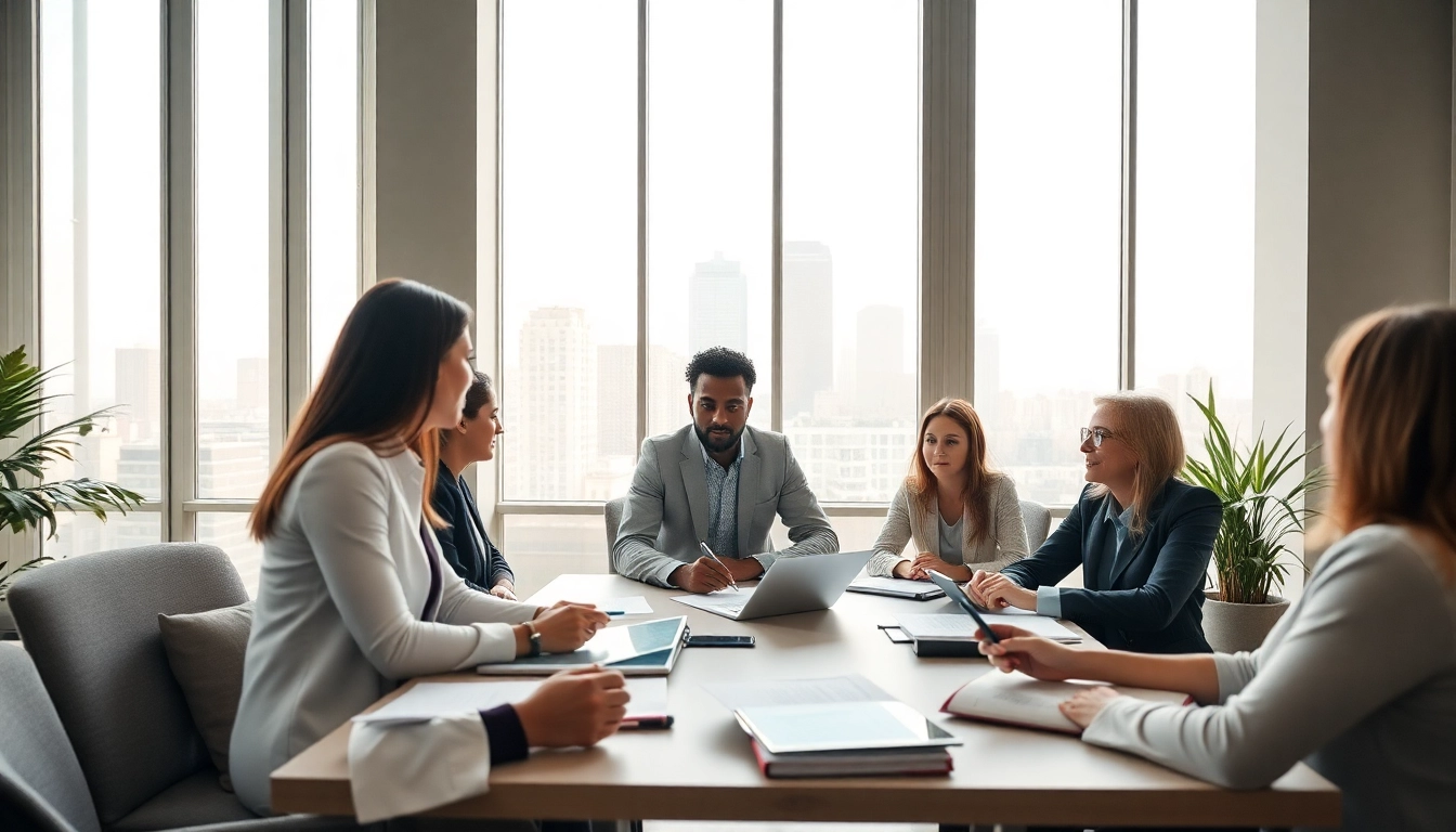 Engaging scene showcasing Multi-state title and escrow services with professionals collaborating in a modern office.