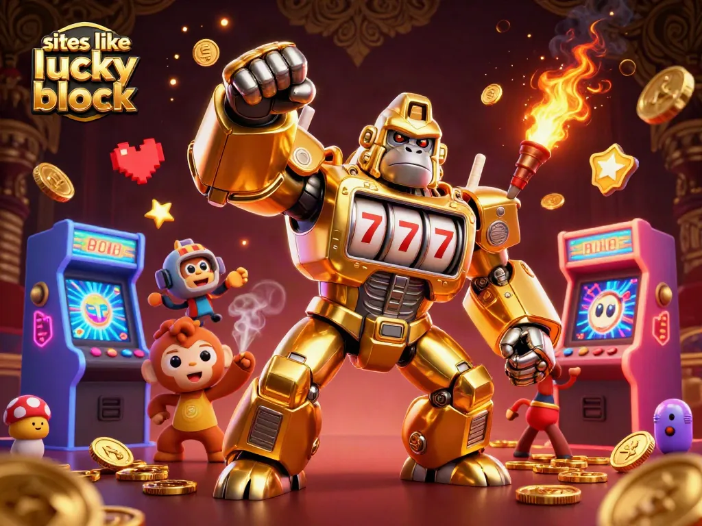 Experience dynamic gaming action with sites like lucky block featuring a transforming golden gorilla mech.