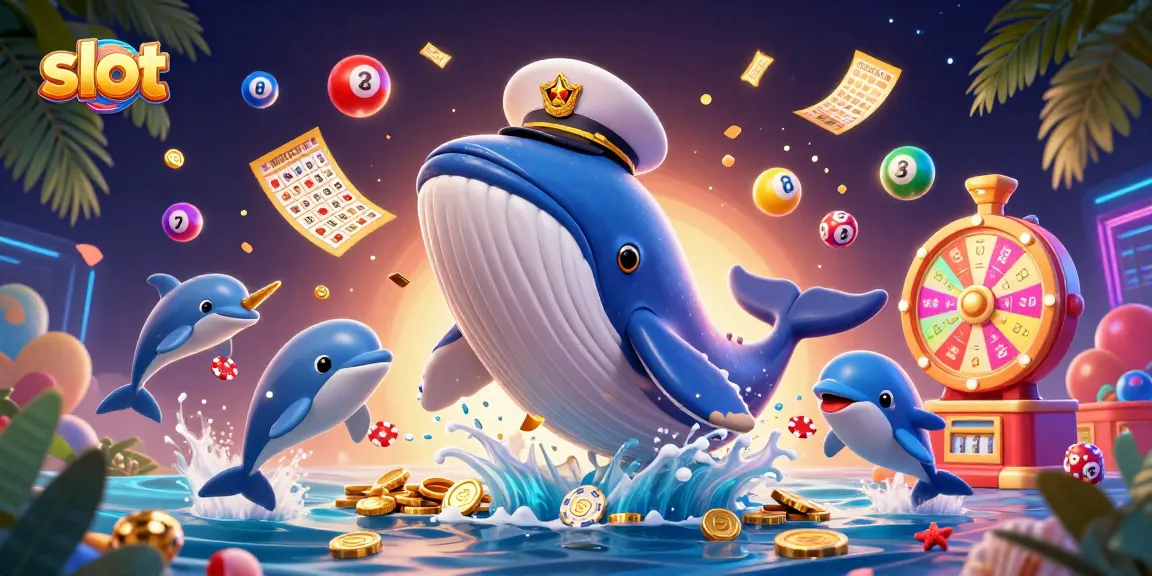 Experience thrilling slot gameplay with a vibrant cartoon whale and playful dolphins amid dynamic game elements.