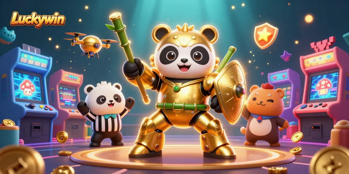 Experience thrilling gameplay with Luckywin's vibrant characters in a dynamic casino scene.