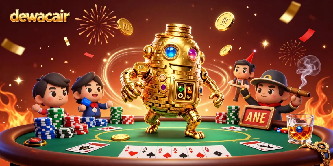 Play and win at dewacair, featuring a golden golem and vibrant casino elements.