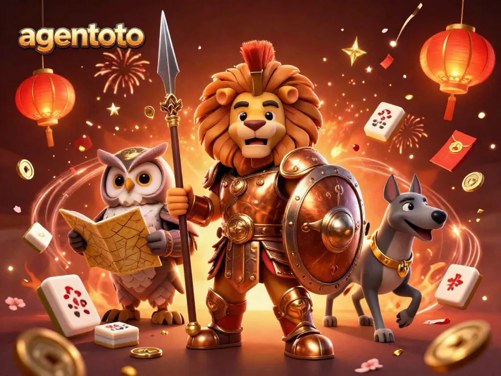 Engage with agentoto, a dynamic casino scene featuring a Spartan lion, tactical owl, and swift greyhound.