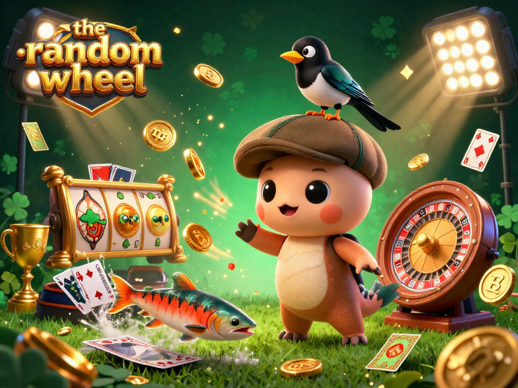The-random-wheel showcases an exciting 3D illustration featuring characters and elements of a vibrant online wheel game, inviting players to engage.