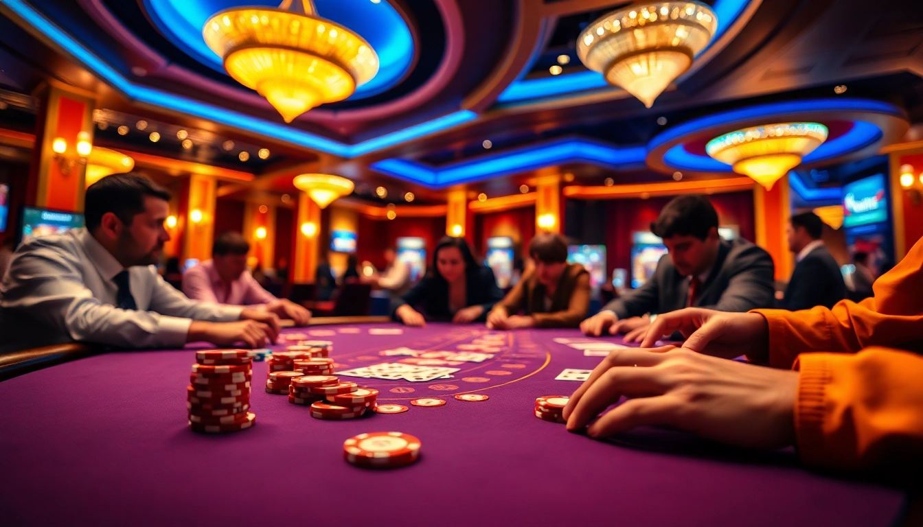 Berbagai pemain situs pgbet sedang bermain poker di meja premium yang mewah.