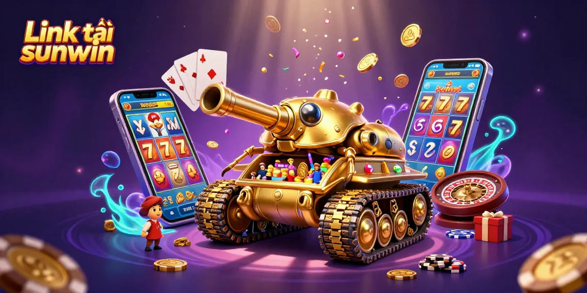 Experience the excitement of Link tải sunwin through a vibrant casino-themed 3D illustration.