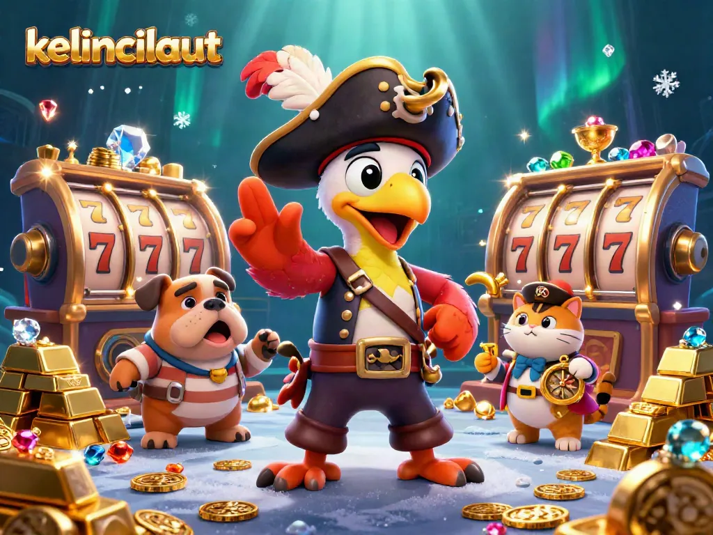 Engage in thrilling gameplay with kelincilaut, featuring festive slot machines and characters celebrating winnings!