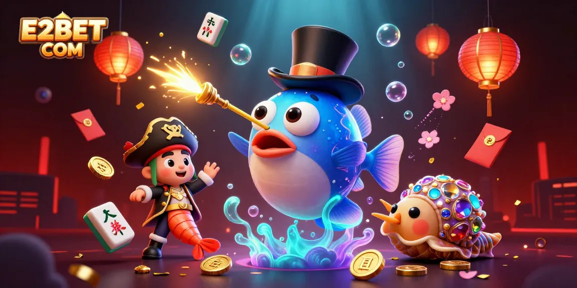 Experience E2BET COM with a rich 3D illustration of a winning underwater casino scene.