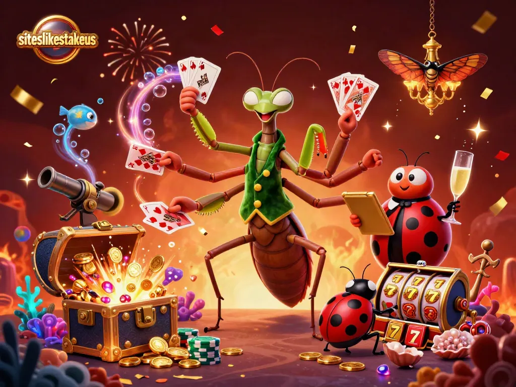 Experience thrilling gameplay with siteslikestakeus in this vibrant casino-themed illustration.
