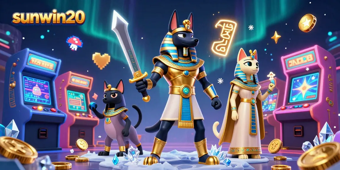 Experience thrilling gameplay with sunwin20 alongside Anubis and Bastet in a vibrant casino setting.