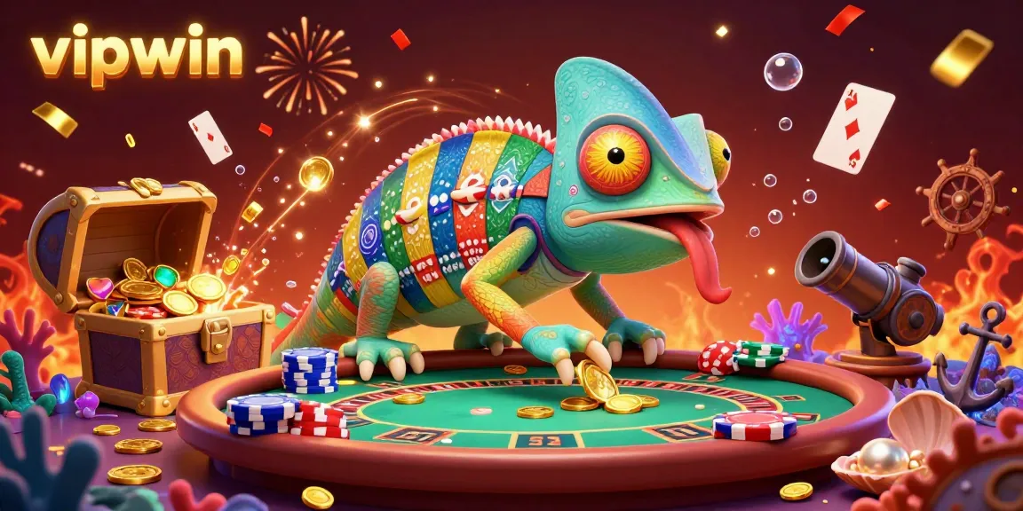Experience the vibrant world of vipwin with a colorful chameleon casino owner and thrilling game elements!