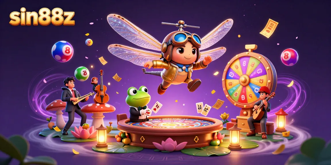 Experience the vibrant gaming atmosphere of sin88z with a 3D cartoon scene filled with lively characters and sparkling casino elements.