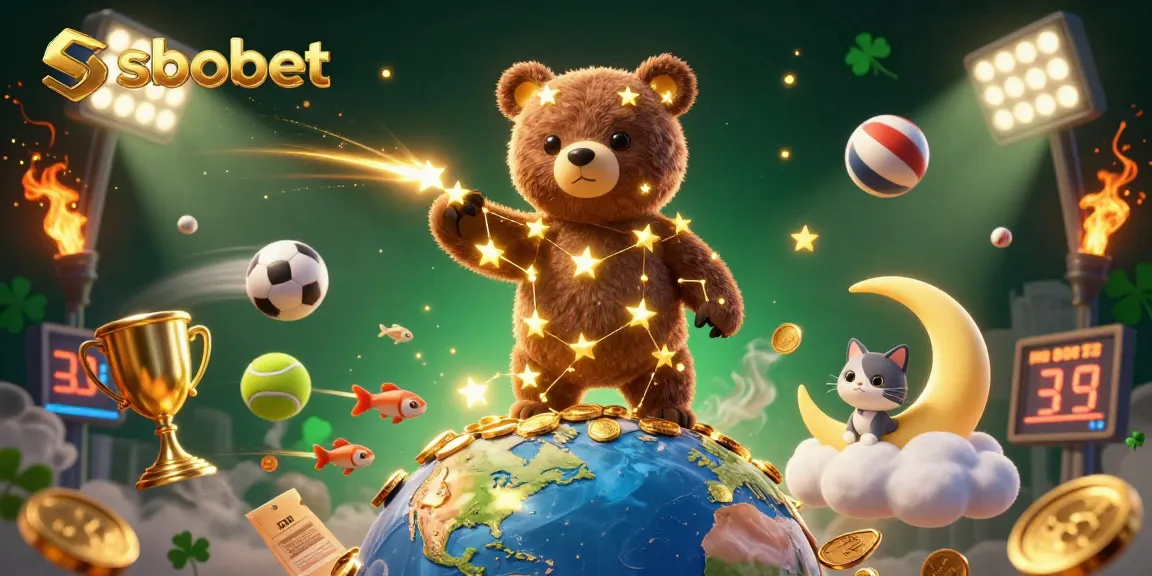 Bet on sbobet with thrilling sports elements in an ultra-detailed illustration.