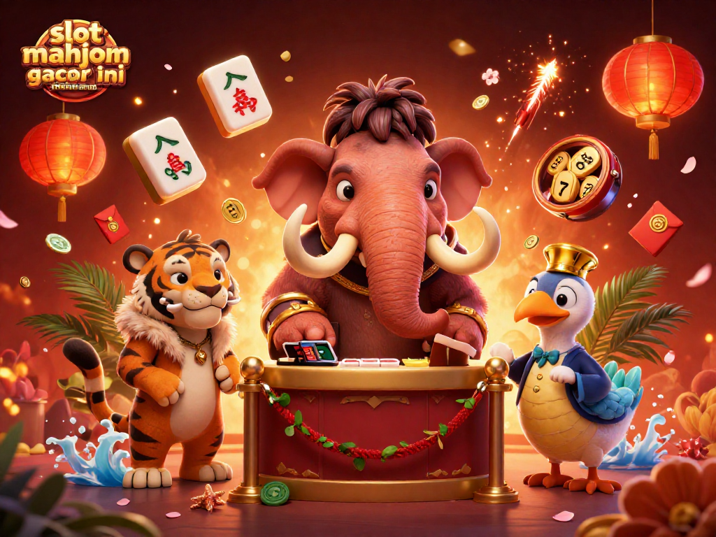 Engage in slot mahjong gacor malam ini with vibrant 3D characters in a lively casino scene.