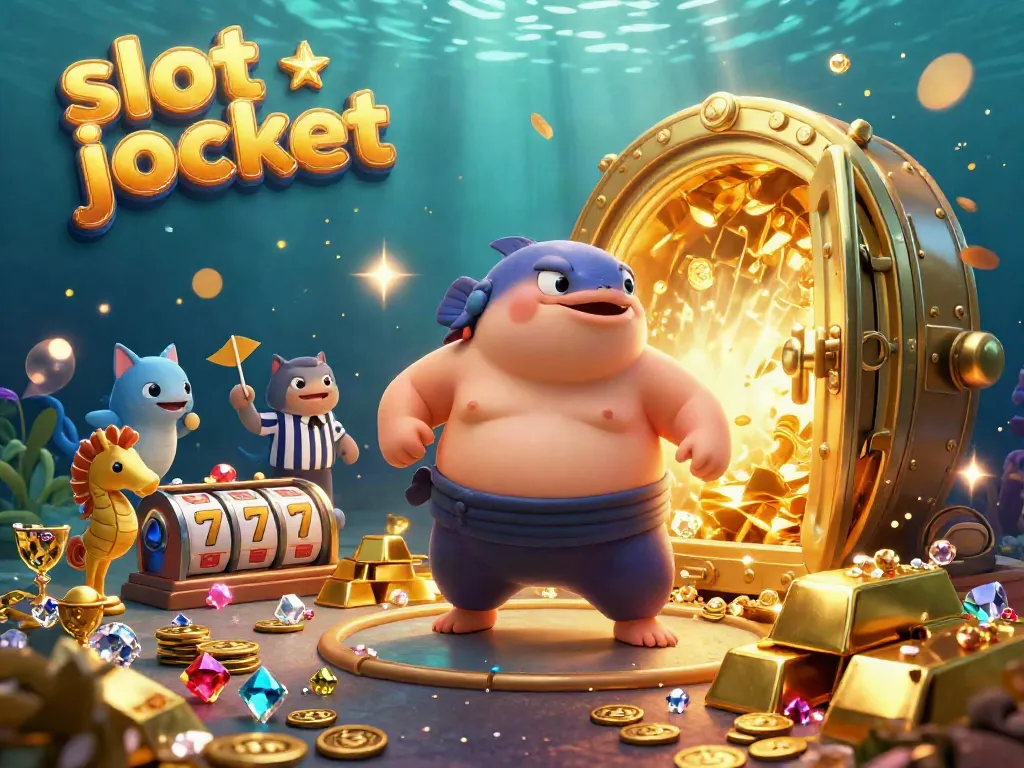 Experience the thrill of hitting a slot jackpot with this vibrant 3D illustration of a fugu fighter in an underwater casino.