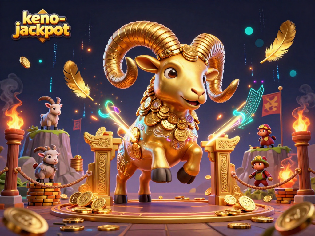 Keno-jackpot game illustration featuring a golden ram and dynamic casino elements.