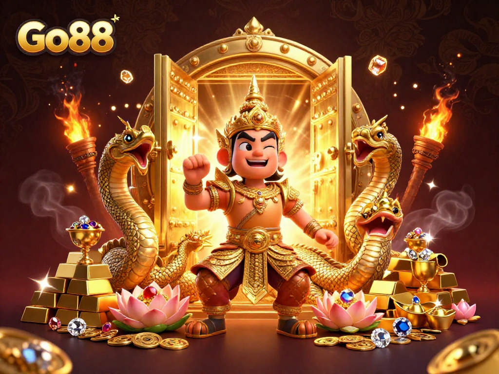 Experience the thrill of Go88 with vibrant casino elements and rich 3D illustrations.