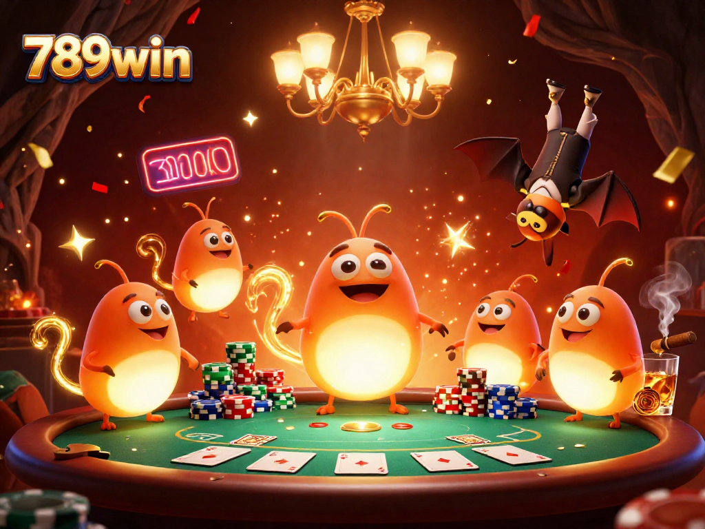 Experience the thrill of poker at 789win with vibrant glowworms lighting the scene.