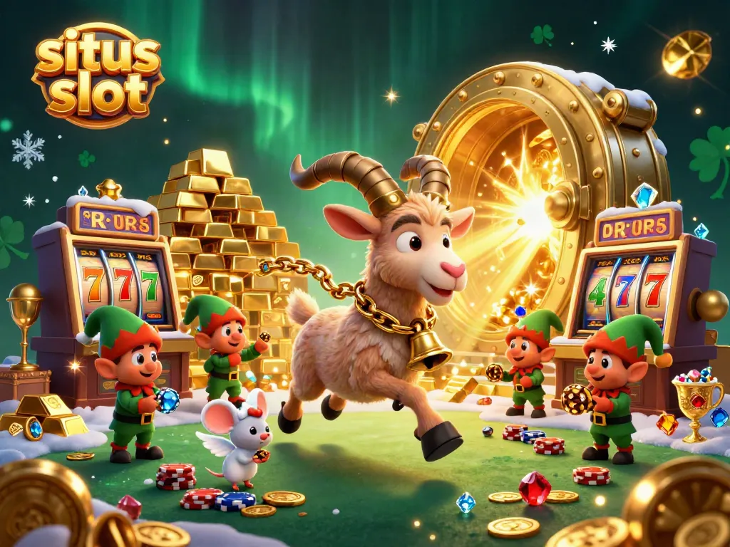 Mesin slot bertema Krampus dalam suasana kasino Halloween yang meriah, menunjukkan aktivitas situs slot.