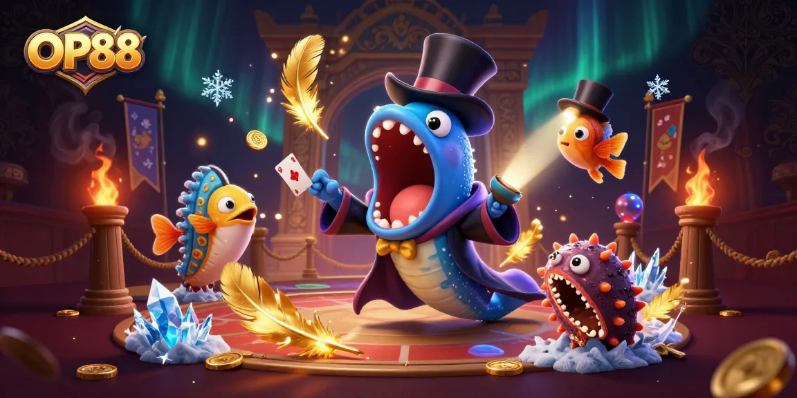 OP88 invites players to a magical card trick experience with thrilling sea creatures and vibrant casino elements.