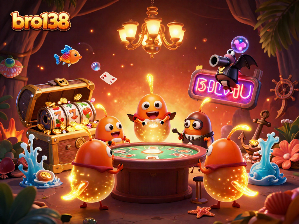 Join the excitement at bro138 with a vibrant casino scene illuminated by glowworms.