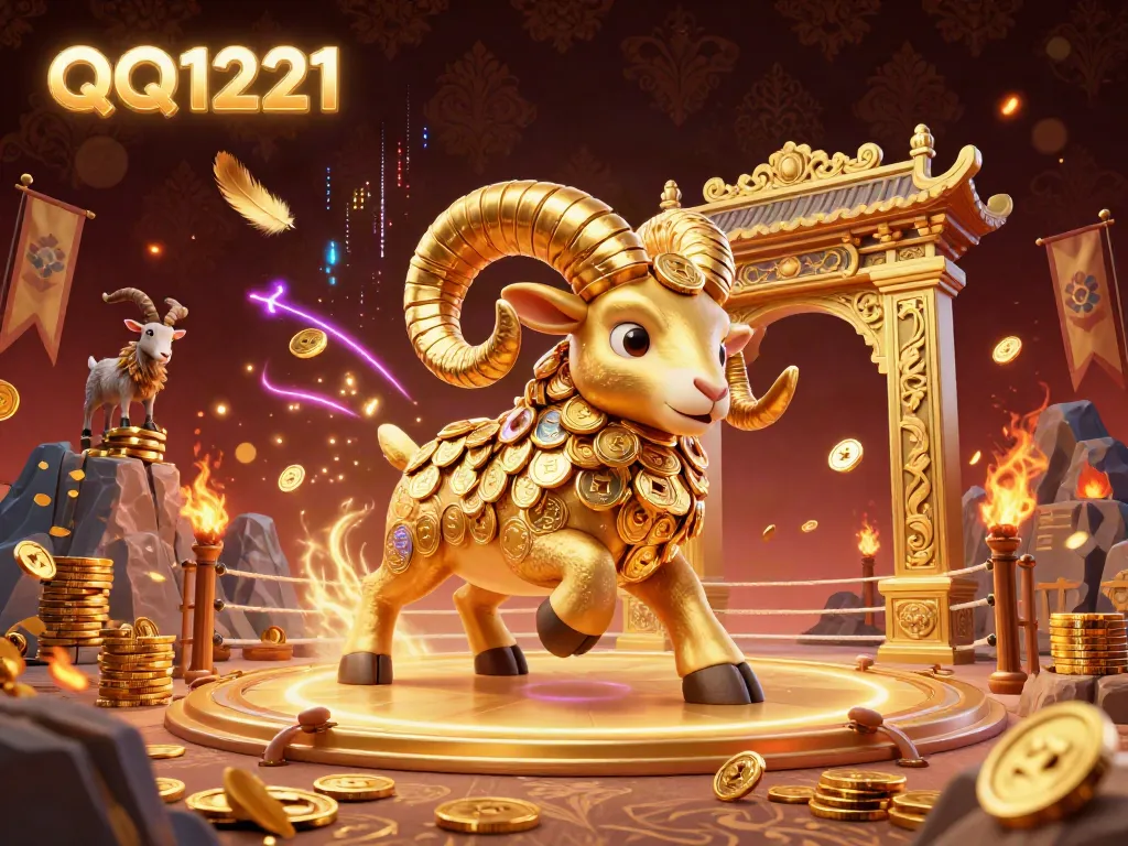 Experience the excitement of QQ1221 with the golden ram charging through the casino arena.