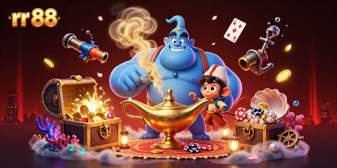Elevate your game at rr 88 with vibrant 3D illustration showcasing thrilling casino elements like poker chips and treasure.