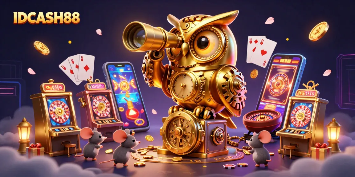 Spin and win with IDCASH88 in this vibrant 3D casino illustration featuring dynamic gaming elements.