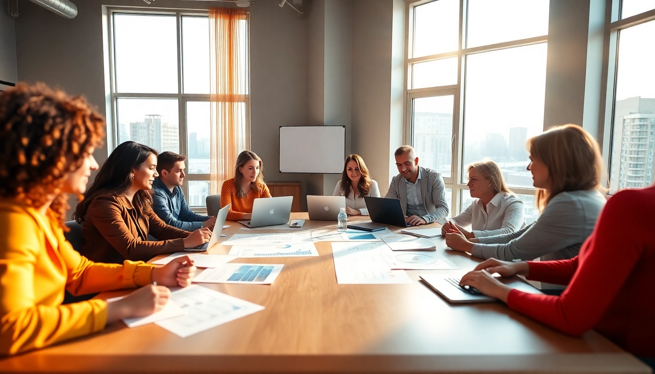 Enhance collaboration with a sales delegation platform in a vibrant office setting.