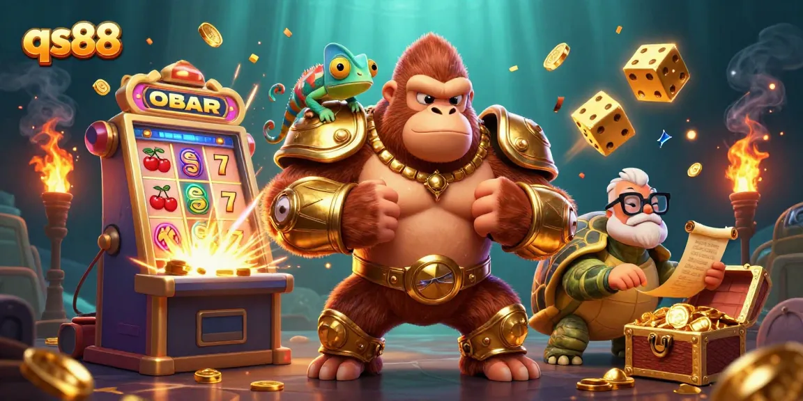 Experience the thrill of winning at qs88 with a vibrant 3D casino adventure featuring a gorilla king, chameleon spy, and treasure elements.