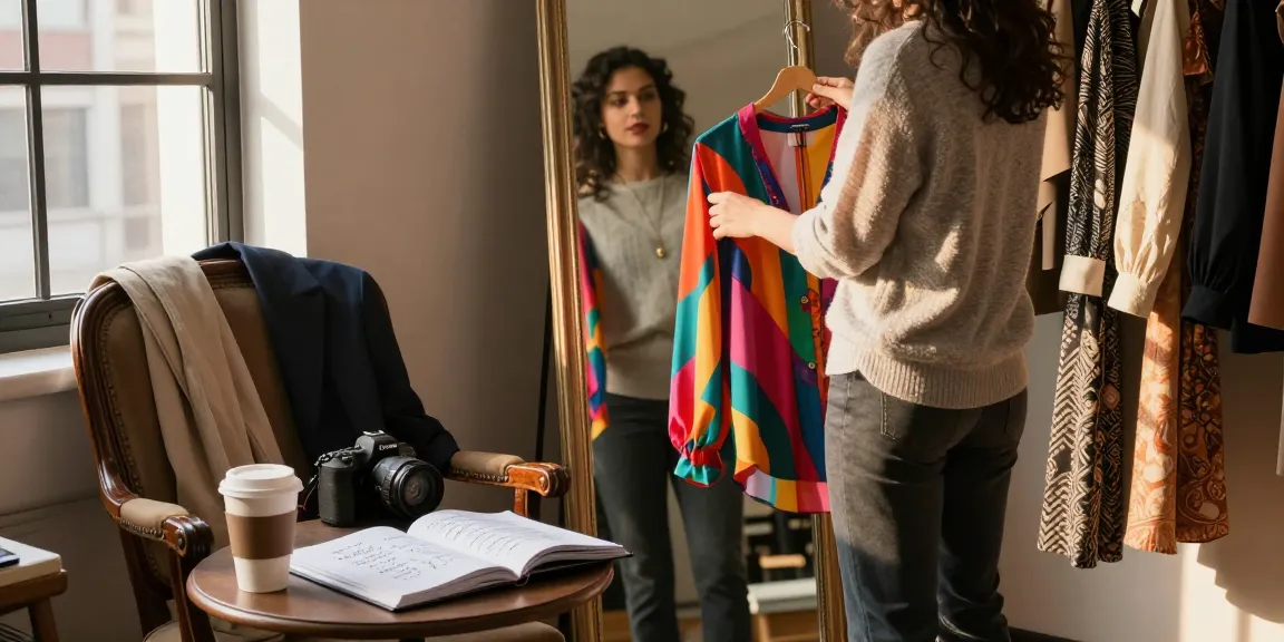 Consulente d'immagine analizza il suo guardaroba con stile e creatività.