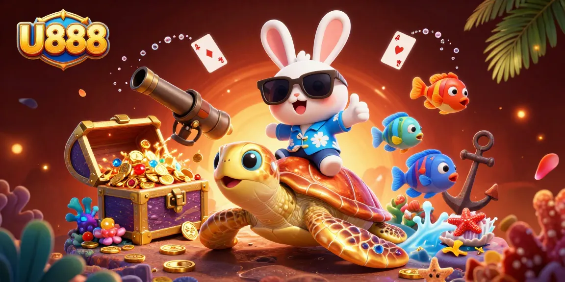 Experience U888's vibrant underwater adventure with a lucky rabbit and golden sea turtle while enjoying thrilling casino action.