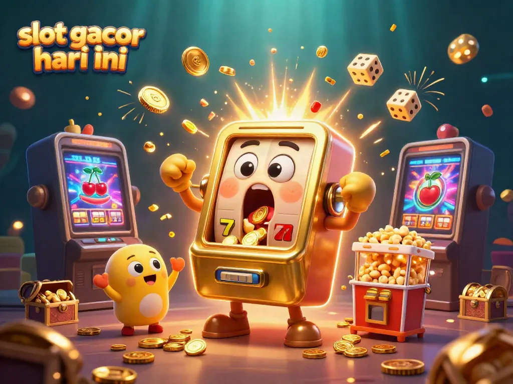 Experience the excitement with slot gacor hari ini, featuring a golden slot machine celebrating its jackpot!
