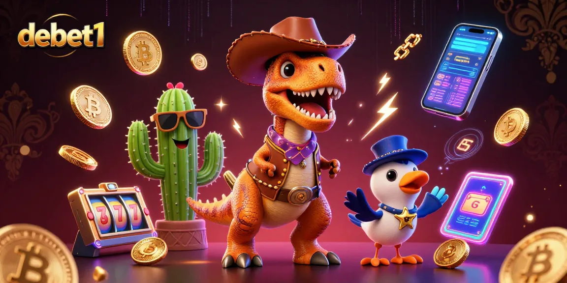 Engage in the vibrant world of debet1 where a cowboy dinosaur and friends explore crypto casino adventures.