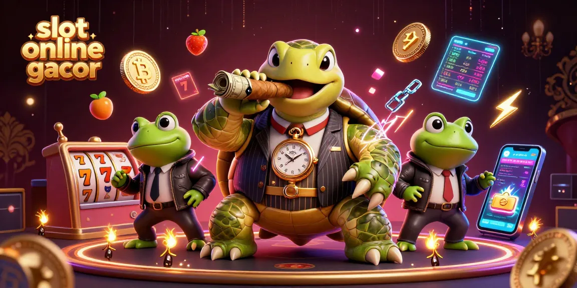 Slot online gacor dengan simbol keberuntungan dan karakter kartun pada ilustrasi detail 3D.