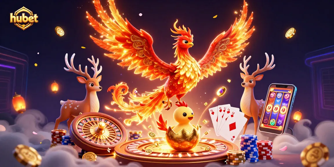 Experience the thrill with hubet as the fire phoenix and mystical stag illuminate the casino excitement