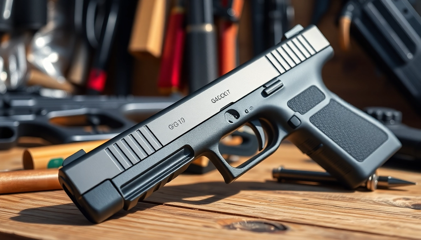 Showcase of glock 17 slides highlighting craftsmanship and precision in a workshop setting.