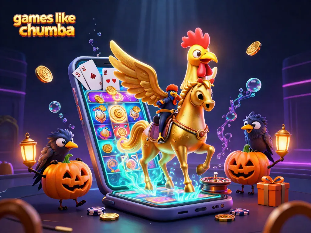 Play exciting games like Chumba with this vibrant 3D casino scene full of slot action.
