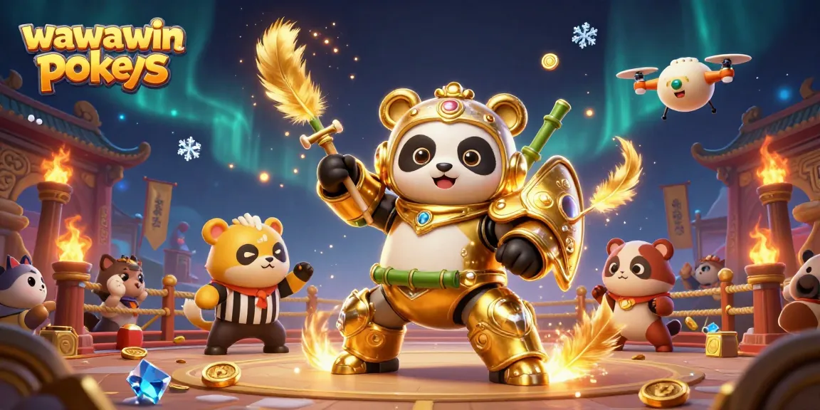 Experience thrilling wawawin pokies in a vibrant 3D arena with golden panda warriors.