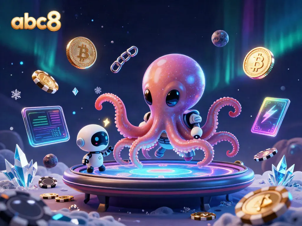 Play exciting games at abc8 with a captivating 3D alien casino illustration featuring poker elements.