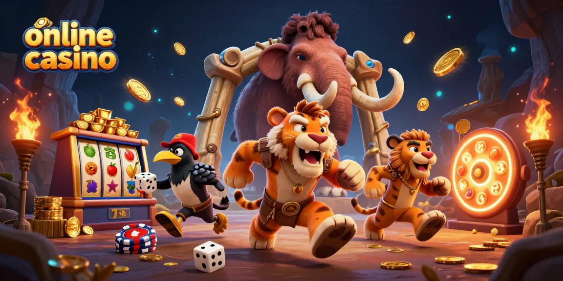 Gioca nei migliori online casino con una vivace illustrazione di casinò preistorico che offre divertimento e avventura.