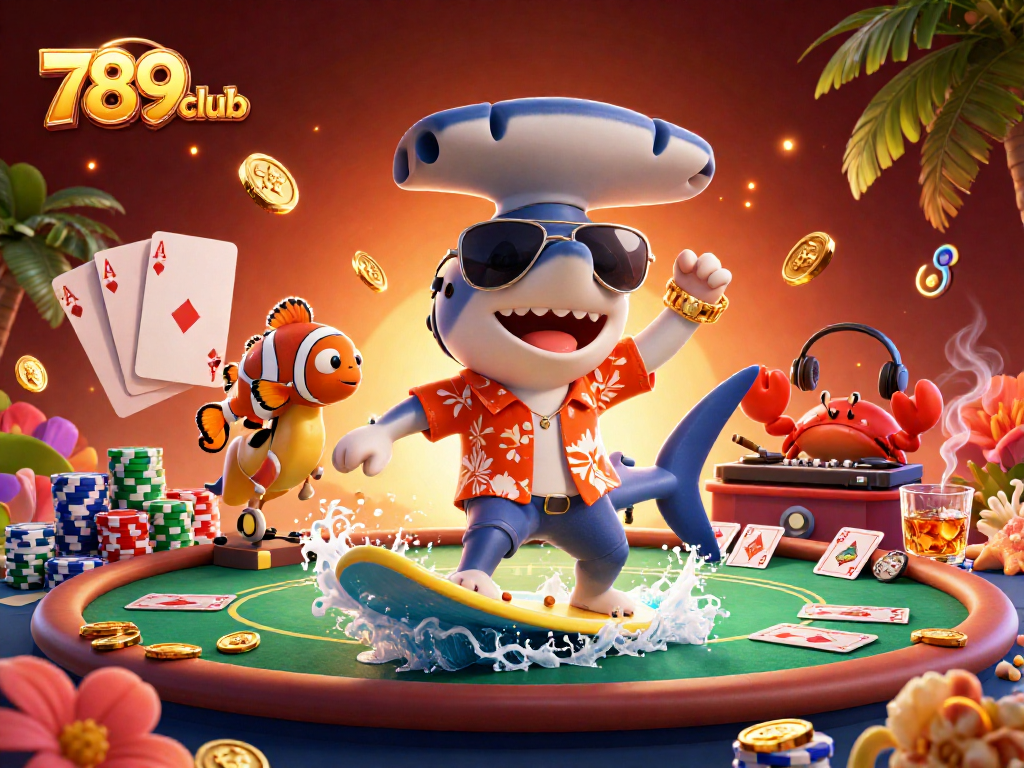 Engage in exciting poker gameplay at 789club with vibrant casino-themed characters and elements.