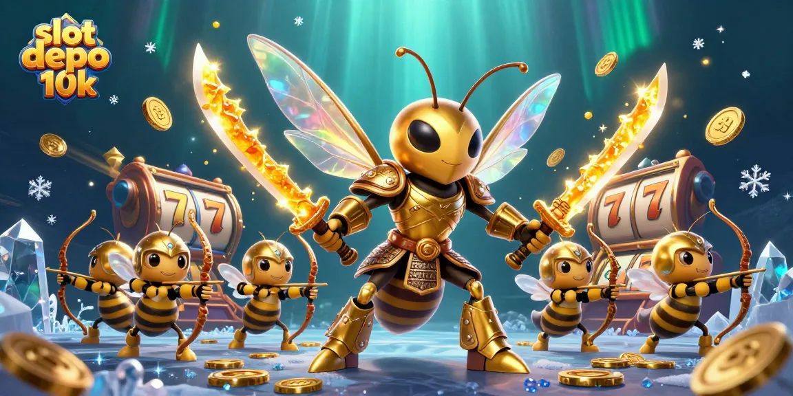 Engage with slot depo 10k gameplay featuring an animated golden hornet in battle for jackpots.