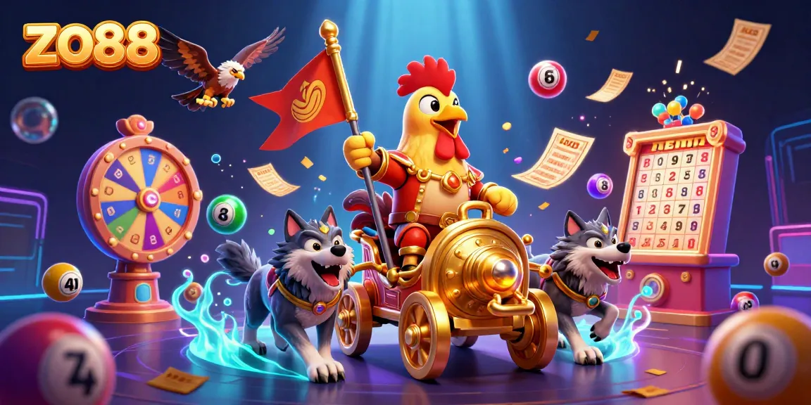 Bet on thrilling jackpots with zo88's dynamic 3D illustration showcasing exciting casino elements.