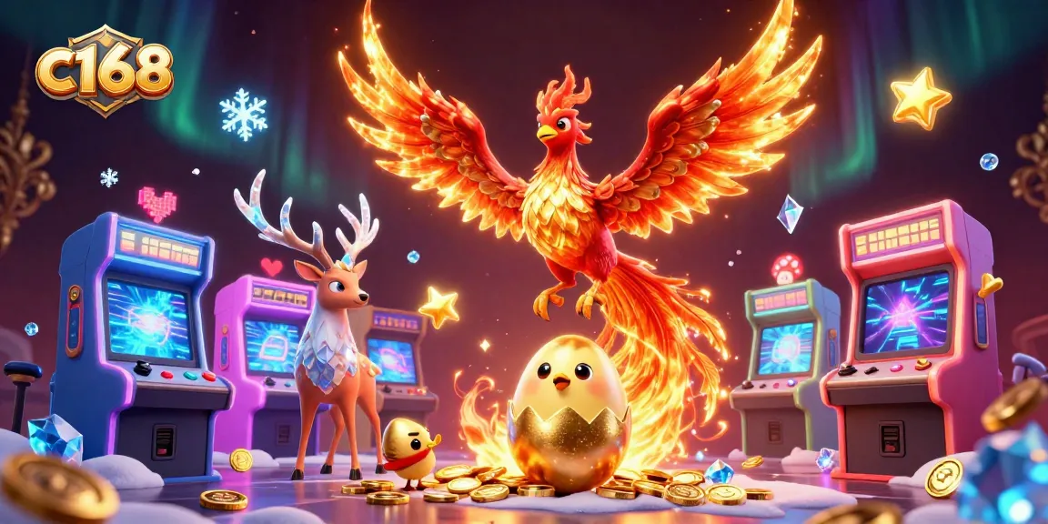 Experience the thrill of c168 gaming with vibrant phoenix characters in a lively casino scene.