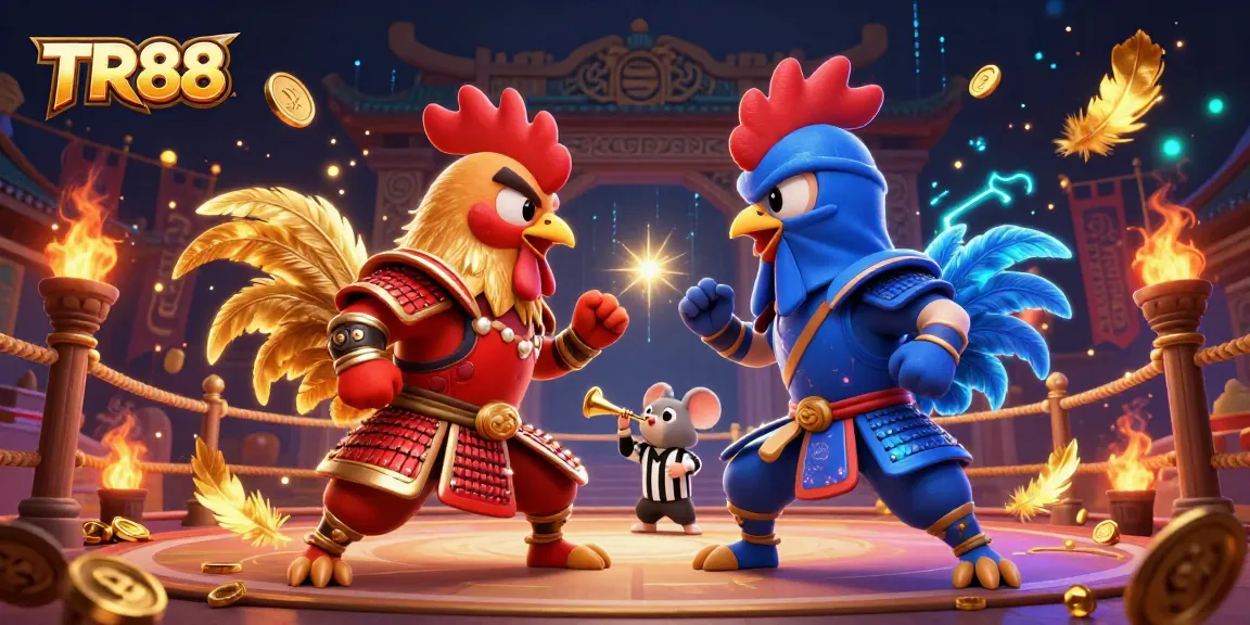 Engage with TR88's dynamic exhibition of fighting roosters in an electrifying casino arena.